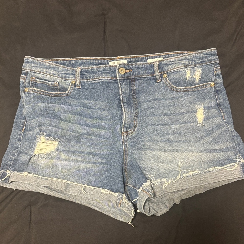 Sofia by Sofia Vergara Blue Distressed Jean Shorts